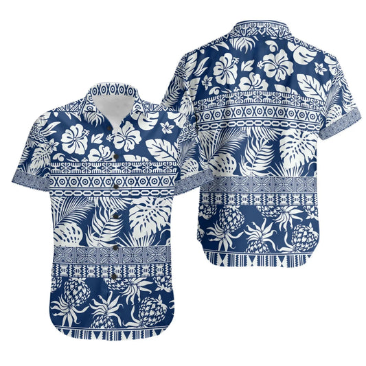 Polynesian Short Sleeve Shirt - Hibiscus Tropical Leaves Pattern