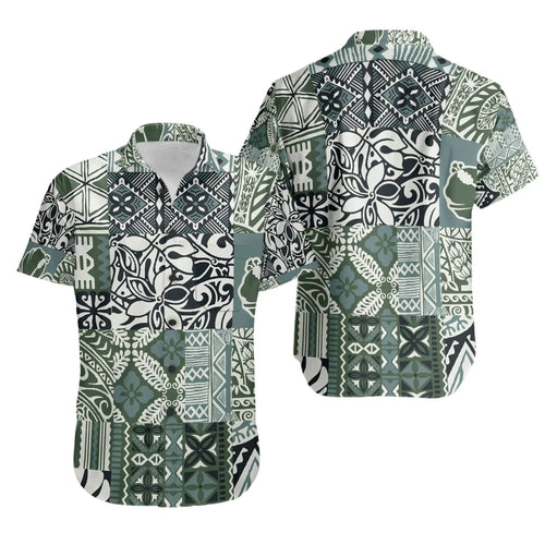 Polynesian Short Sleeve Shirt - Tapa Fabric Patchwork Tribal