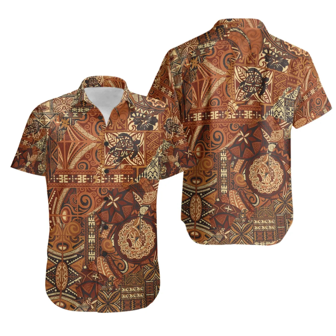 Polynesian Short Sleeve Shirt - Vintage Tapa Pattern