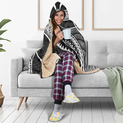 Polynesian Hooded Blanket - Guam Symbols With Poly Patterns