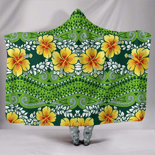 Polynesian Hooded Blanket - Polynesian Hibiscus Patterns