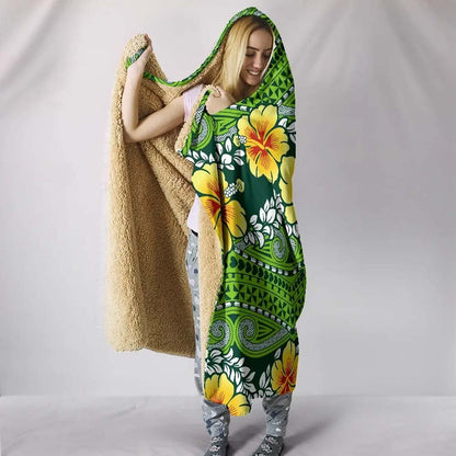 Polynesian Hooded Blanket - Polynesian Hibiscus Patterns