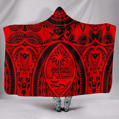 Polynesian Hooded Blankets - Guam Flag Seal with Maui Moana Tattoo Red