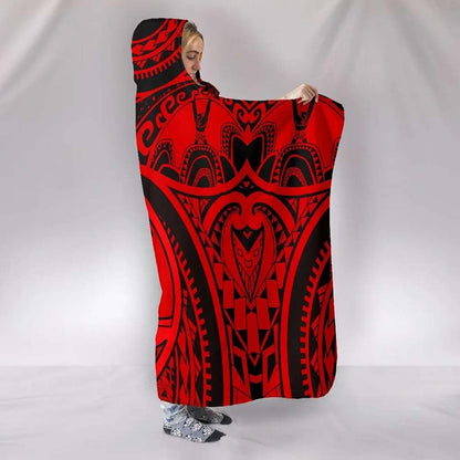 Polynesian Hooded Blankets - Guam Flag Seal with Maui Moana Tattoo Red