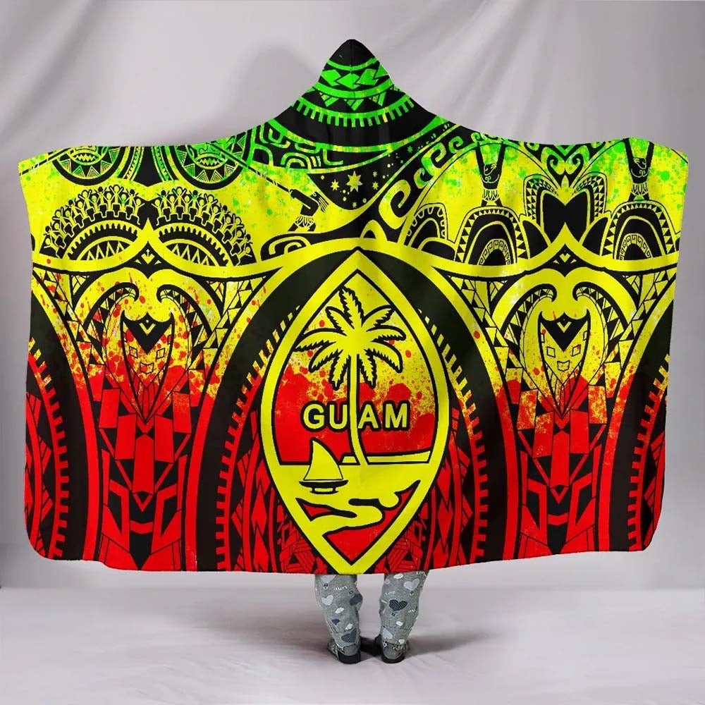Polynesian Hooded Blankets - Guam Flag Seal with Maui Moana Tattoo Reggae