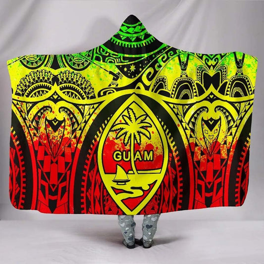 Polynesian Hooded Blankets - Guam Flag Seal with Maui Moana Tattoo Reggae