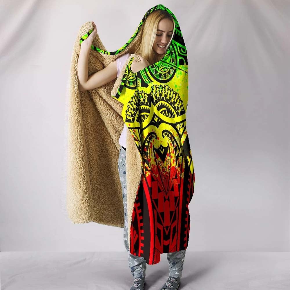 Polynesian Hooded Blankets - Guam Flag Seal with Maui Moana Tattoo Reggae