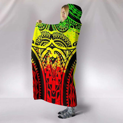 Polynesian Hooded Blankets - Guam Flag Seal with Maui Moana Tattoo Reggae