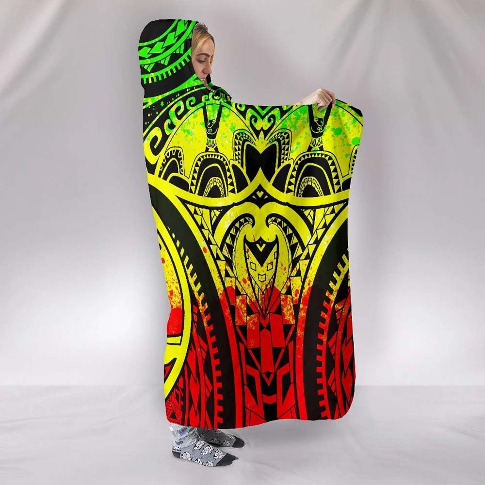 Polynesian Hooded Blankets - Guam Flag Seal with Maui Moana Tattoo Reggae