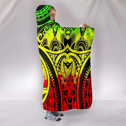 Polynesian Hooded Blankets - Guam Flag Seal with Maui Moana Tattoo Reggae