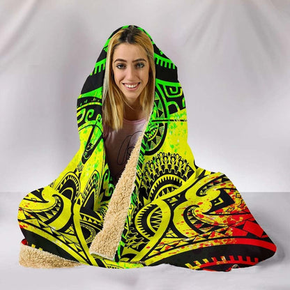 Polynesian Hooded Blankets - Guam Flag Seal with Maui Moana Tattoo Reggae
