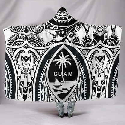 Polynesian Hooded Blankets - Guam Flag Seal with Maui Moana Tattoo White