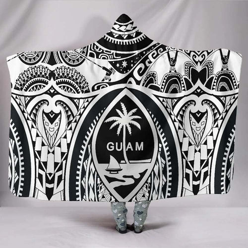 Polynesian Hooded Blankets - Guam Flag Seal with Maui Moana Tattoo White