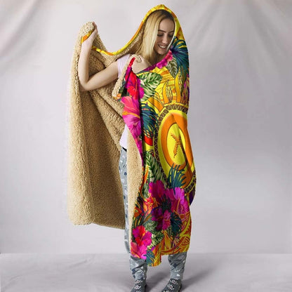Polynesian Hooded Blankets - Vanuatu Symbols With Hibiscus