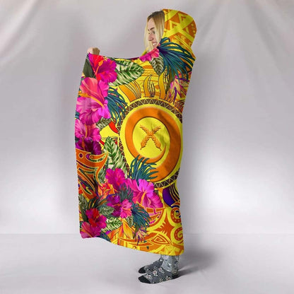 Polynesian Hooded Blankets - Vanuatu Symbols With Hibiscus