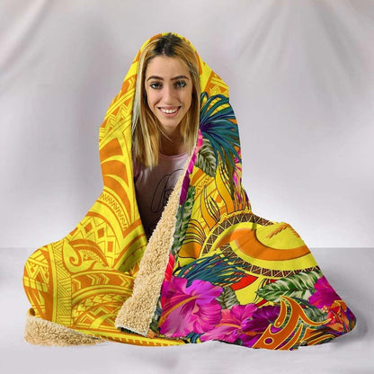 Polynesian Hooded Blankets - Vanuatu Symbols With Hibiscus