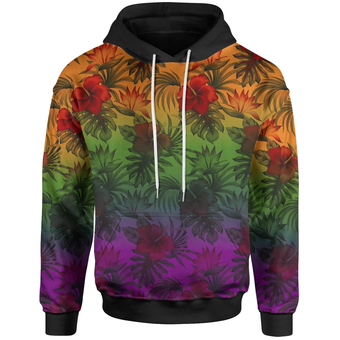Polynesian Hoodie - Green Hibiscus Patterns