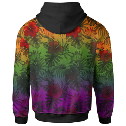Polynesian Hoodie - Green Hibiscus Patterns