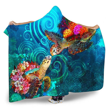 Polynesian Kanaka Maoli (Hawaiian) Hooded Blanket - Turtle Hawaii Map