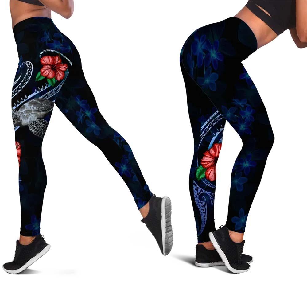 Polynesian Legging - Blue Turtle Hibiscus