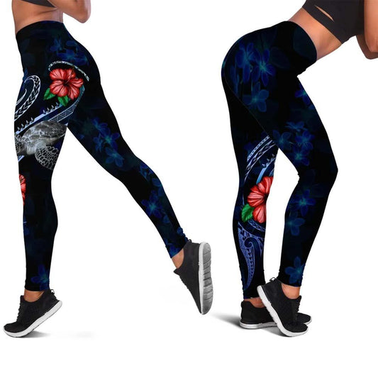 Polynesian Legging - Blue Turtle Hibiscus