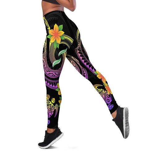 Polynesian Legging - Plumeria Flowers with Spiral Patterns