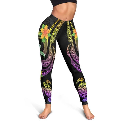 Polynesian Legging - Plumeria Flowers with Spiral Patterns