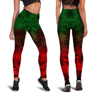 Polynesian Legging - Red Hibiscus Patterns