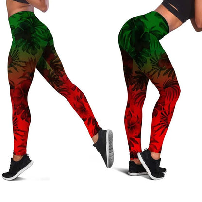 Polynesian Legging - Red Hibiscus Patterns
