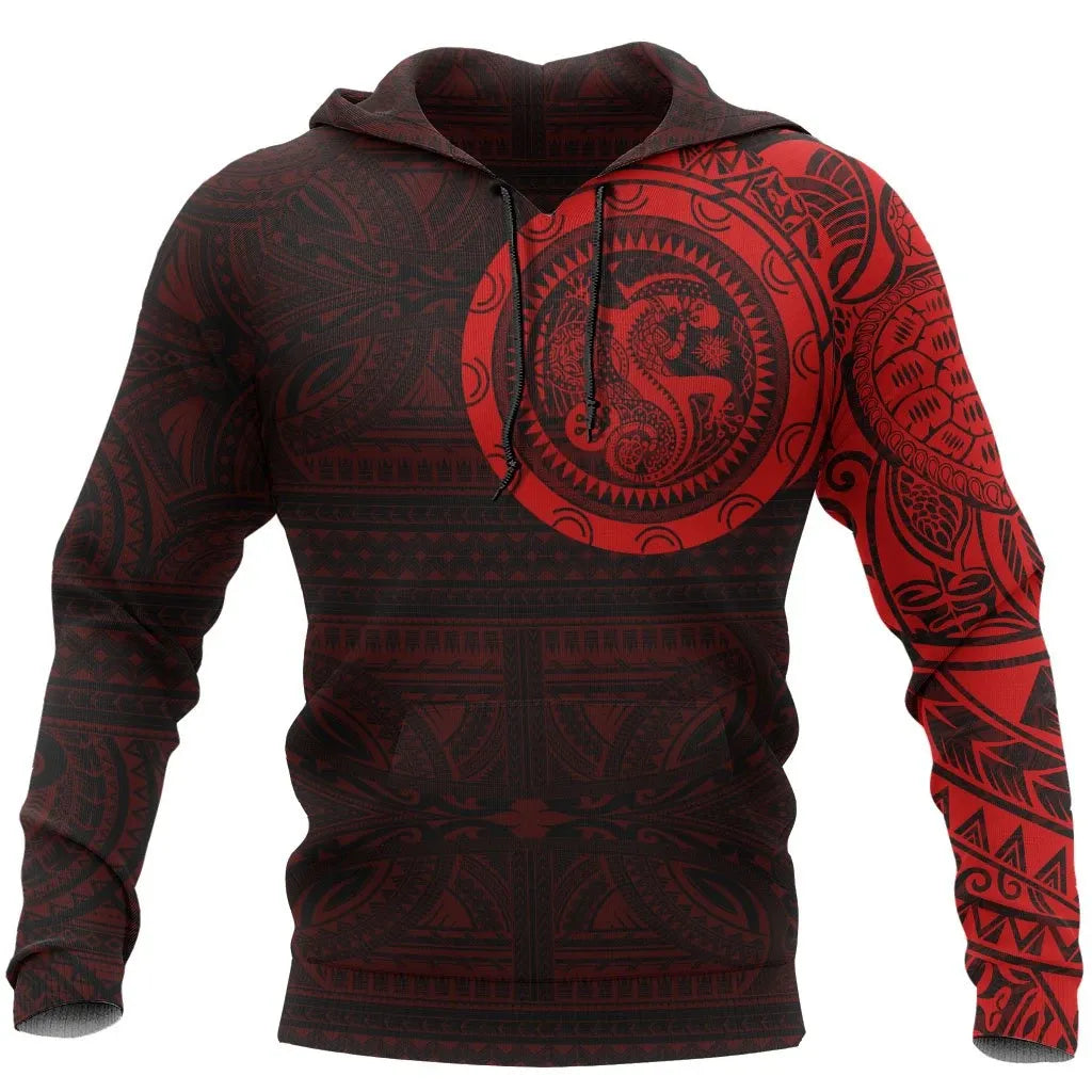 Polynesian Hoodie - Polynesian Tribal Lizard Tattoo Red