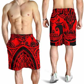 Polynesian Men Shorts, Maui Tattoo Polynesian Patterns (Red)