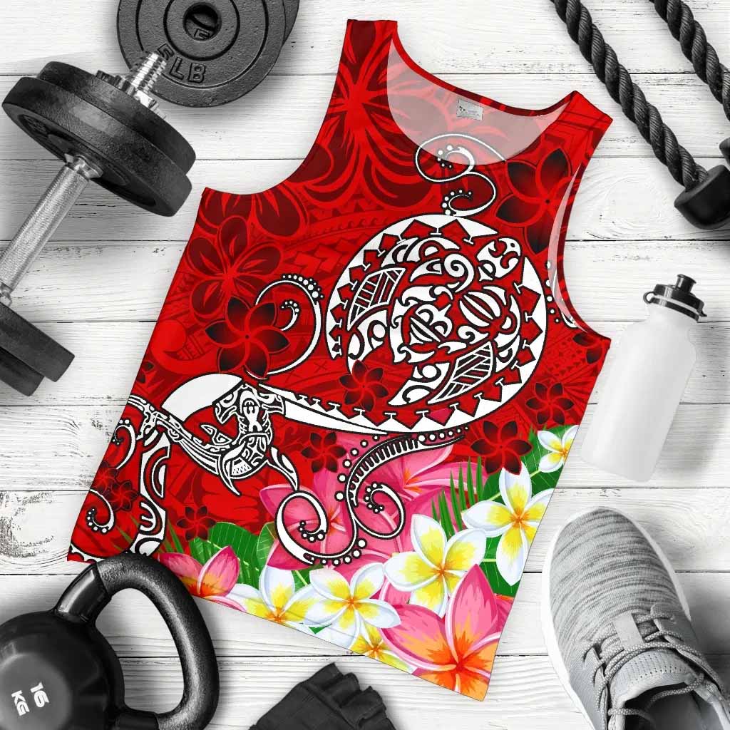 Polynesian Men Tank Top - Turtle Plumeria Red Color
