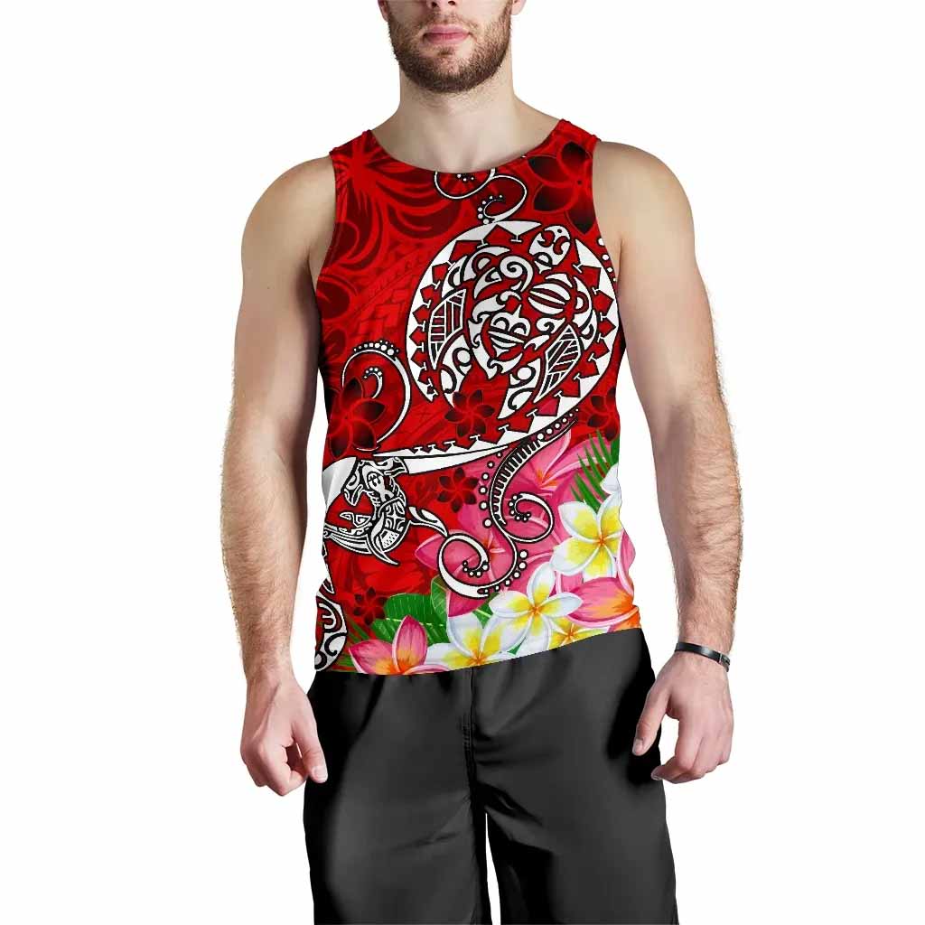 Polynesian Men Tank Top - Turtle Plumeria Red Color