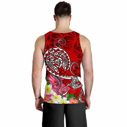 Polynesian Men Tank Top - Turtle Plumeria Red Color