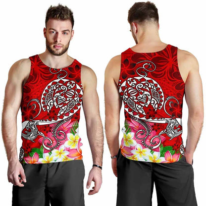 Polynesian Men Tank Top - Turtle Plumeria Red Color