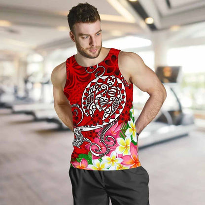 Polynesian Men Tank Top - Turtle Plumeria Red Color