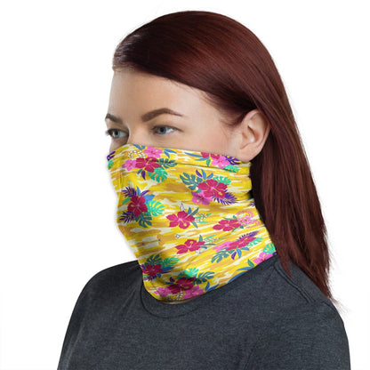 Polynesian Neck Gaiter - Camo Poly Patterns Hibiscus 01