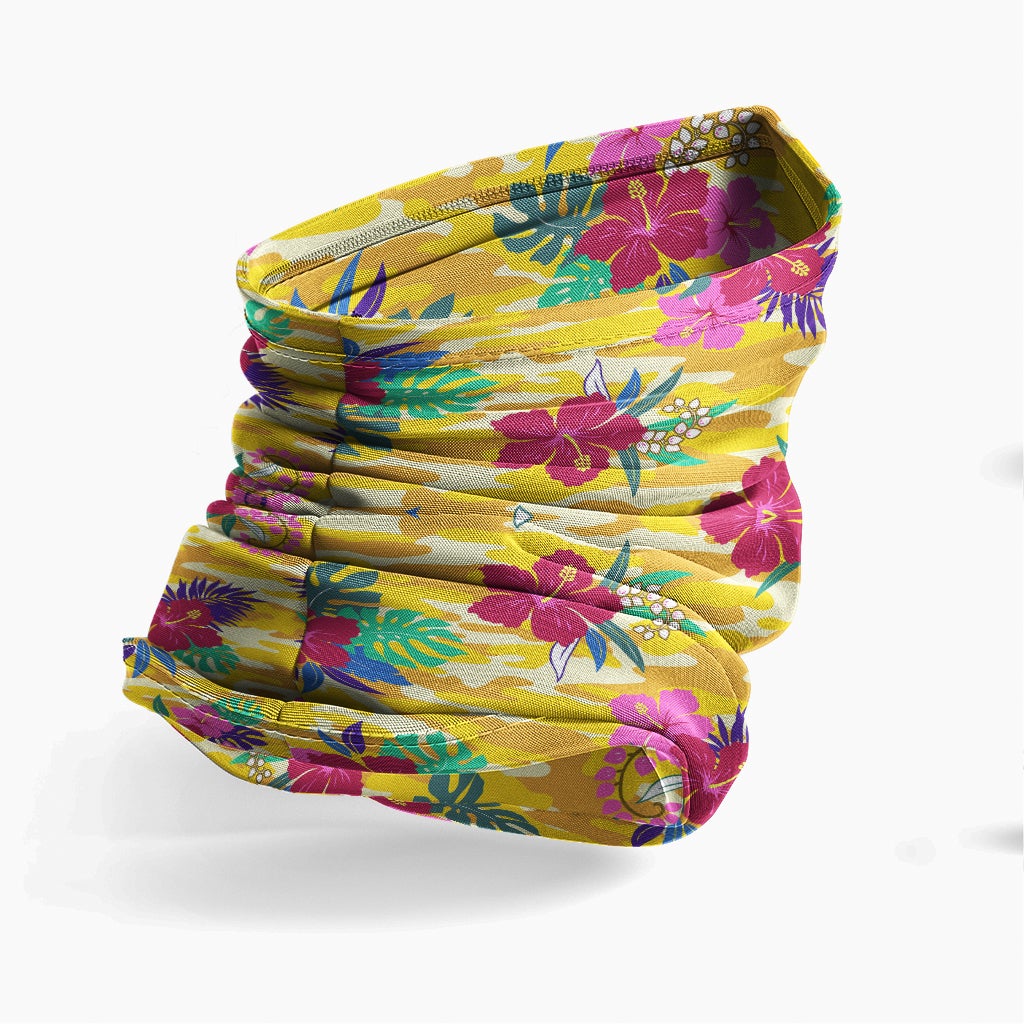 Polynesian Neck Gaiter - Camo Poly Patterns Hibiscus 01