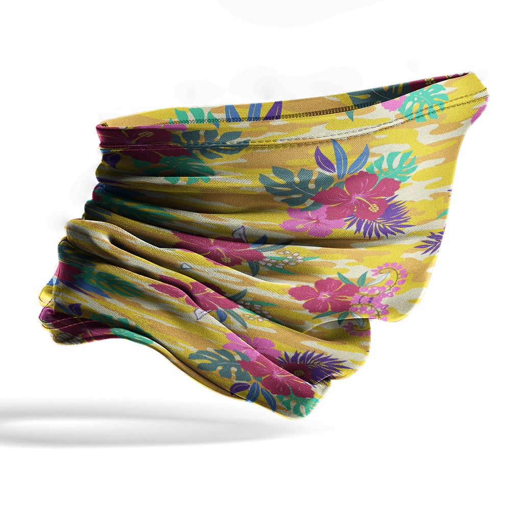 Polynesian Neck Gaiter - Camo Poly Patterns Hibiscus 01