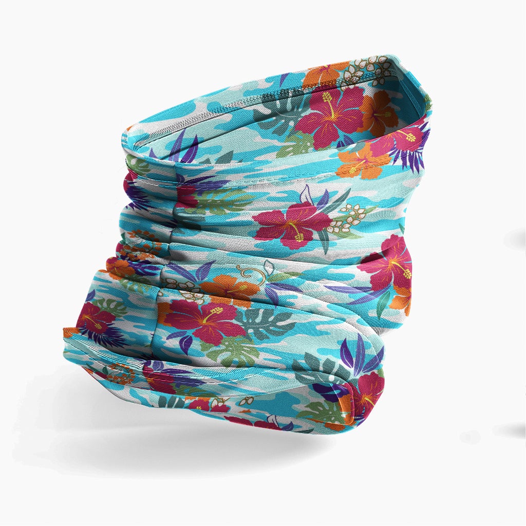 Polynesian Neck Gaiter - Camo Poly Patterns Hibiscus 02