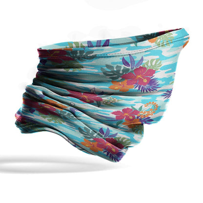 Polynesian Neck Gaiter - Camo Poly Patterns Hibiscus 02
