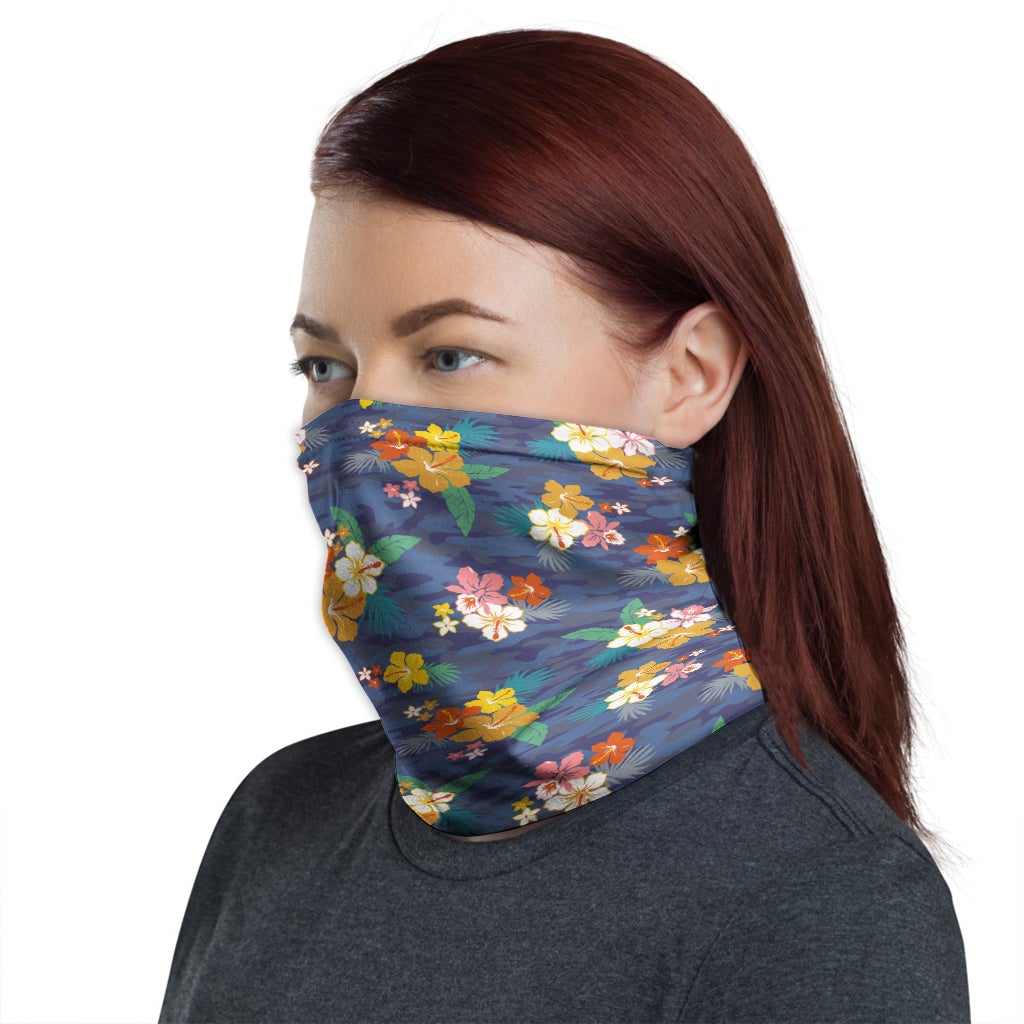 Polynesian Neck Gaiter - Camo Poly Patterns Hibiscus 03