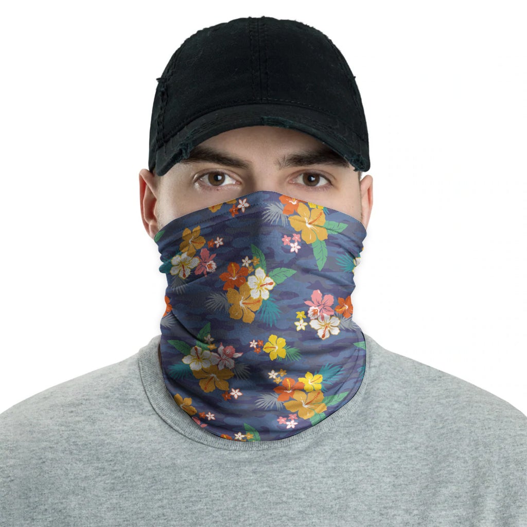 Polynesian Neck Gaiter - Camo Poly Patterns Hibiscus 03