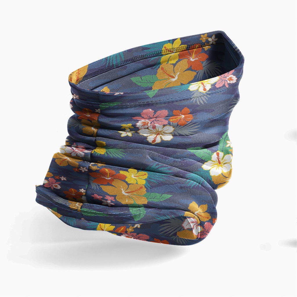 Polynesian Neck Gaiter - Camo Poly Patterns Hibiscus 03