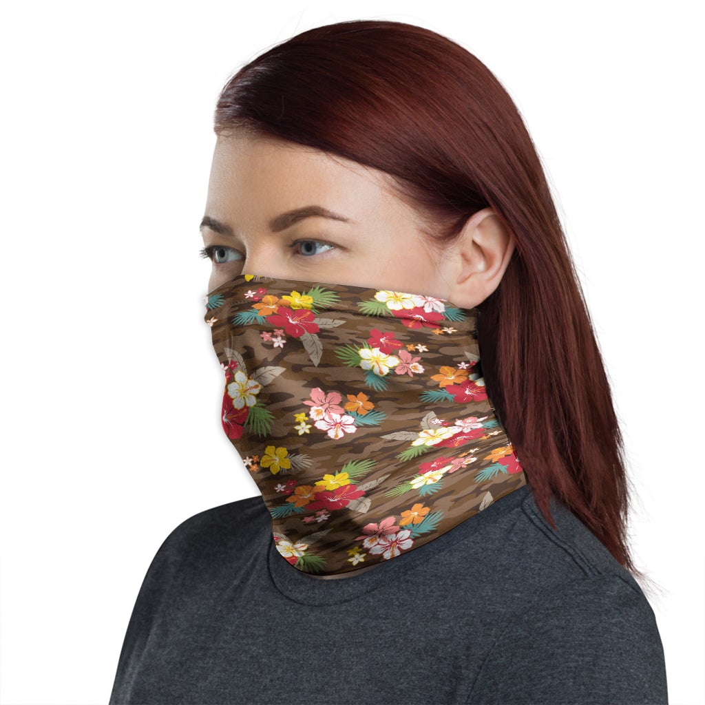 Polynesian Neck Gaiter - Camo Poly Patterns Hibiscus 04