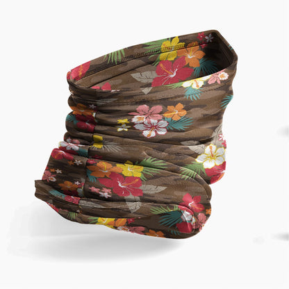 Polynesian Neck Gaiter - Camo Poly Patterns Hibiscus 04
