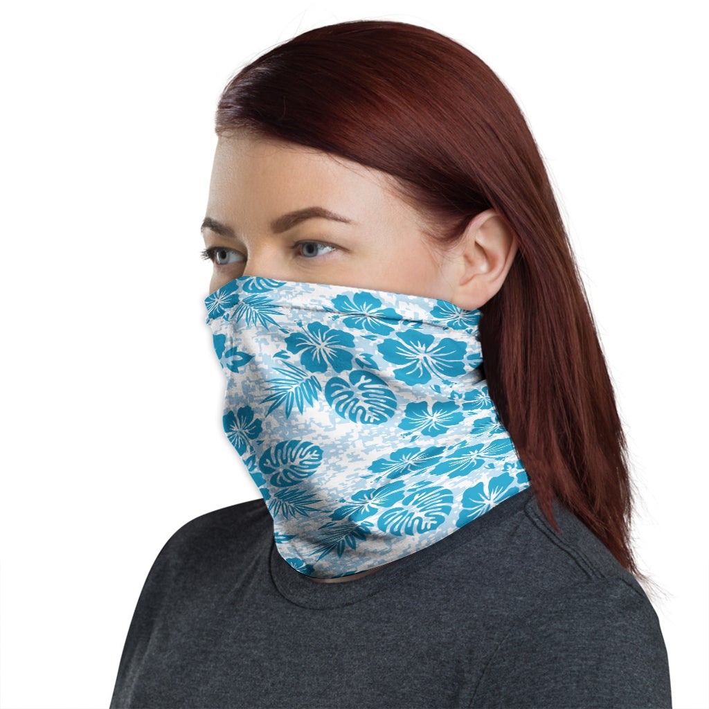Polynesian Neck Gaiter - Camo Poly Patterns Hibiscus 06