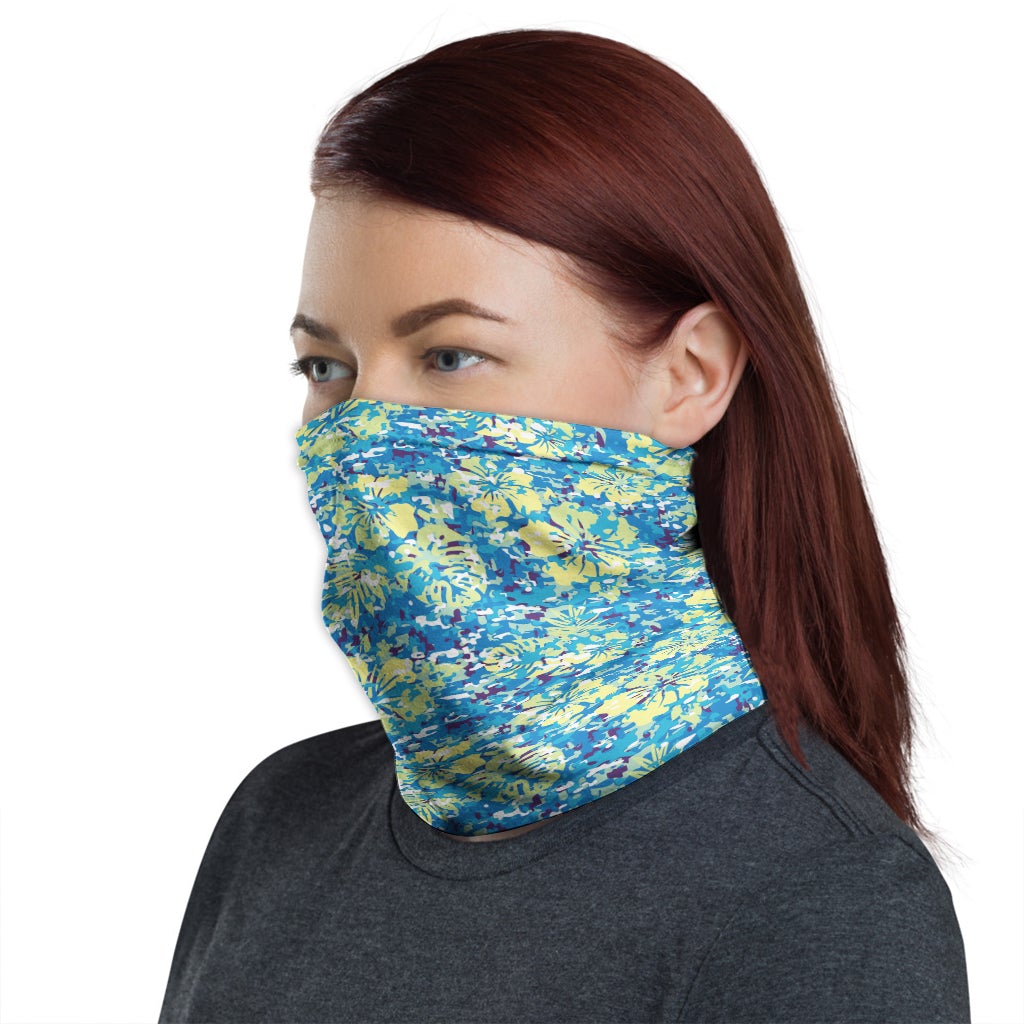 Polynesian Neck Gaiter - Camo Poly Patterns Hibiscus 09