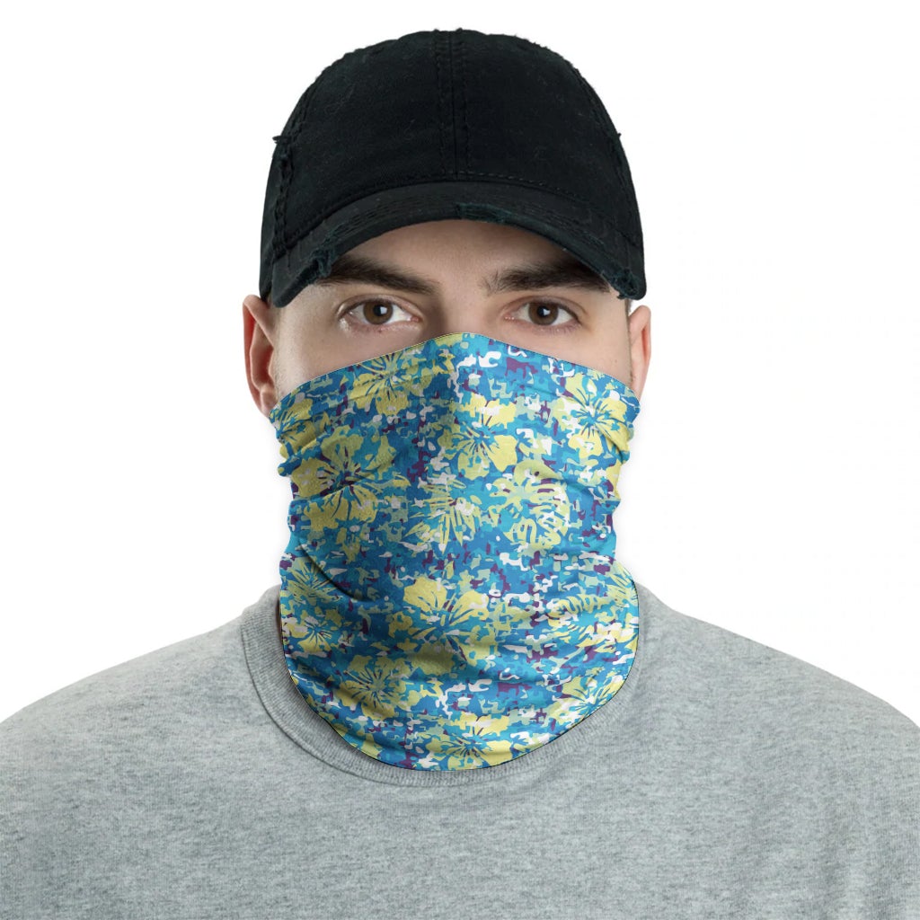 Polynesian Neck Gaiter - Camo Poly Patterns Hibiscus 09