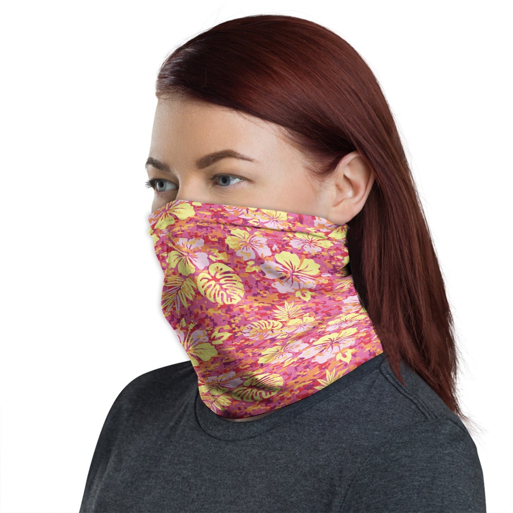 Polynesian Neck Gaiter - Camo Poly Patterns Hibiscus 10